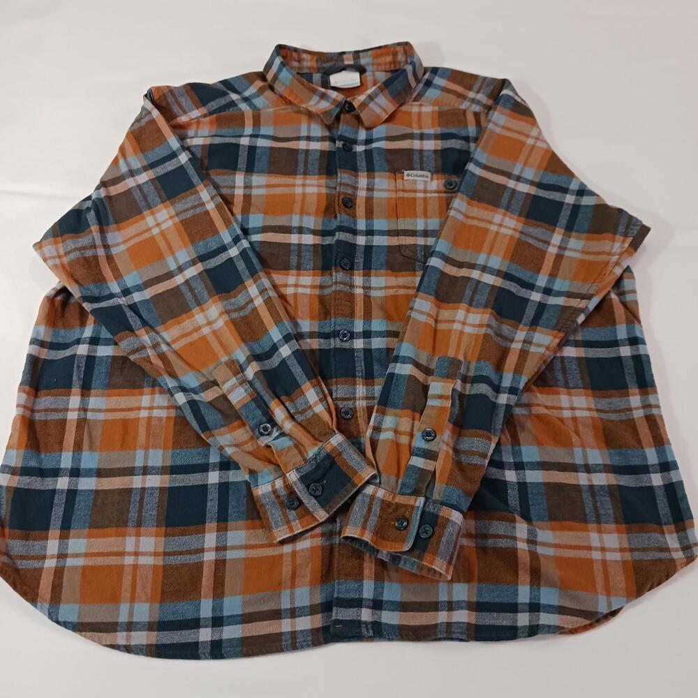 Columbia AM1523 Men's XL Cornell Woods Orange Plaid Flannel Long Sleeve Shirt
